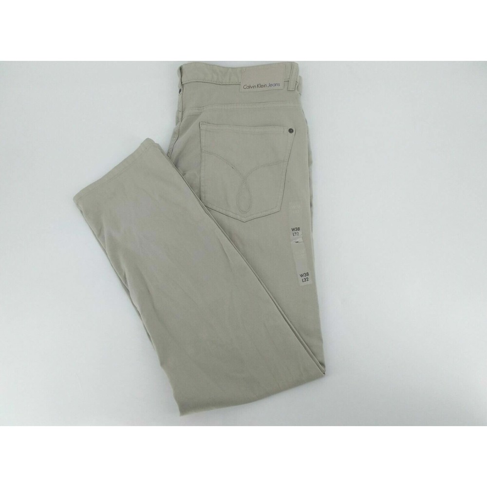 CALVIN KLEIN JEANS MENS SLIM SIZE 38X32 ZIP FLY BEIGE COLOR NEW WITH TAGS
